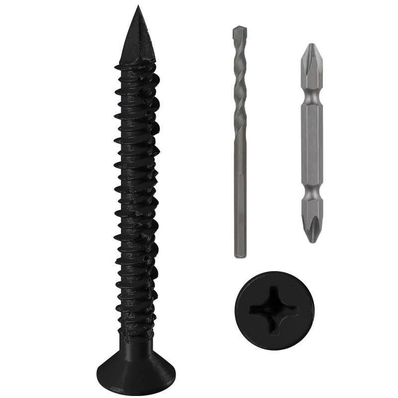 WenSilon(100 PCS) 1/4"" x2-1/4 Black Concrete Screw Anchor Black Flat Head for Anchoring to Masonry, Block or Brick Stucco - Image 1